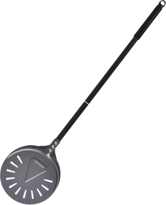 Turning Pizza Peel, 8 Inch with 25 Inch Handle Round Pizza Turning Peel, Professional Anodized Aluminum Turning Pizza Spatula, 33 Inch overall