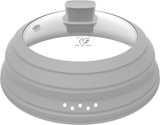 Microwave Splatter Cover Glass Cover Guard Lid with Collapsible Silicone for Food Pot Plate Cover 9.8 inch Light Grey