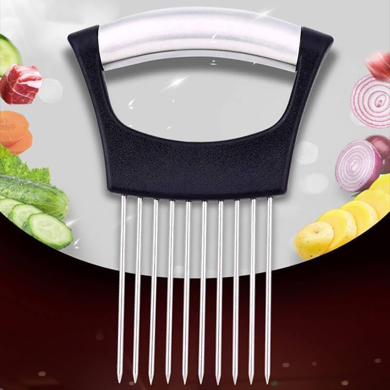 Onion Slice Holder, 2025 Upgraded Stainless Steel Onion Holder for Slicing Lemon Slicer Vegetable Cutter, Kitchen Chopper Slicing Assistant Tool for Meat, Onion, Potato, Tomato (1, D)