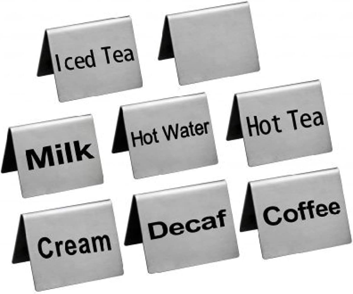 New Star Foodservice Stainless Steel Table Tent Sign (Silver (Combo), 2-Inch by 2-Inch (Set of 8))