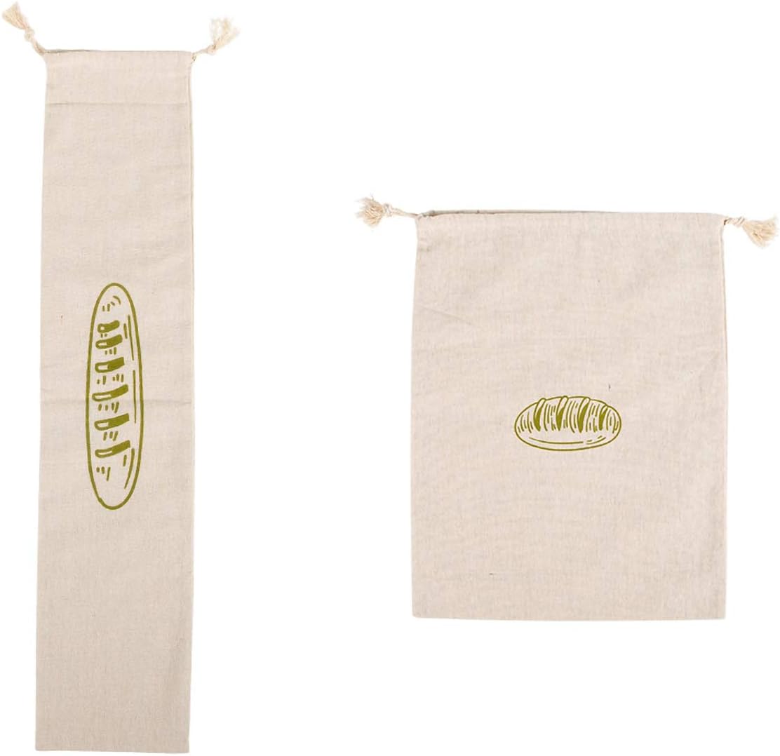 Ahyuan Natural Linen Bread Bags 2Pack 100% Flax Linen for Homemade Bread Reusable Food Storage Bags Reusable Bread Bags for Large Loaf Bakery & Baguette (Rectangular)
