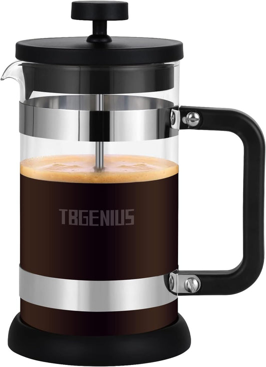 French Press Coffee Maker 21 oz, Cold Brew Heat Resistant Thickened Borosilicate Coffee Pot, Coffee Presses 600 ml, Tea and Frothed Milk Press (Black，21Ounce)