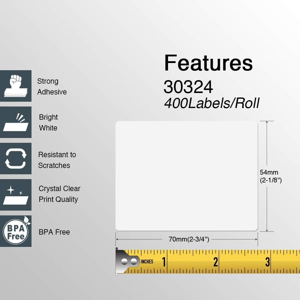 BETCKEY - Multipurpose Labels Replace for DYMO 30324/30258 (2-1/8" x 2-3/4"), Perforated, Compatible with DYMO Labelwriter 450, 4XL, NOT Fit 550 & 5XL [16 Rolls/6400 Labels]