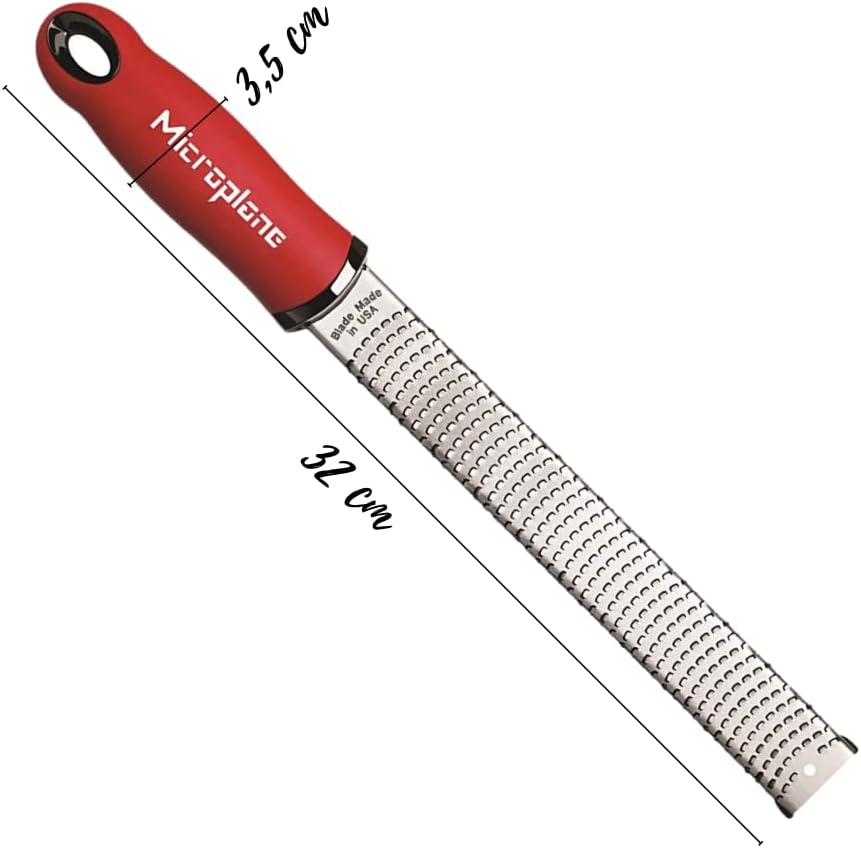 Microplane Classic Red Zester Grater, Stainless Steel - Citrus Zesting & Cheese Grating, Dishwasher Safe, Made in USA, Model Name: Microplane