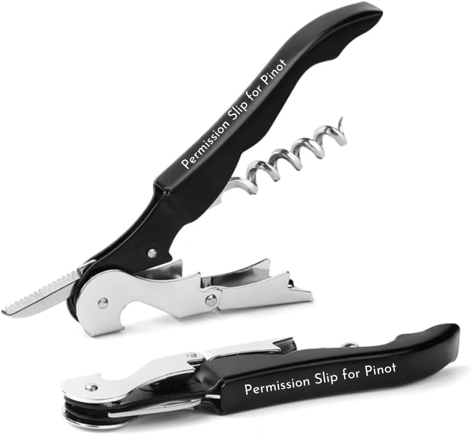 The Wine Chic Engraved Wine Key Corkscrew with Quote and Funny Sayings, Unique Back to School Gifts for Moms and Wine Lovers (Permission Slip for Pinot)
