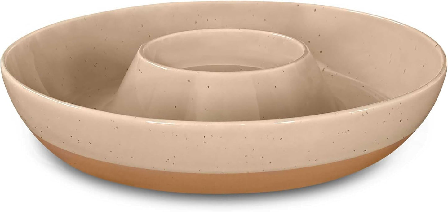 Mora Ceramic Chips and Dip Serving Tray: Large Divided Party Bowl Set for Chips & Salsa, Veggies & Dip, Fruit, Snacks, Entertaining, Hosting, etc. Minimalist Design for the Modern Hostess - Chai