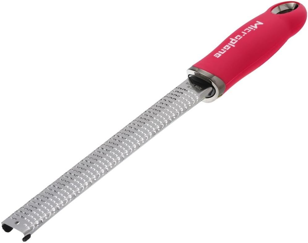 Microplane 46920 Premium Zester Grater - Made In USA Stainless Steel Blade -For Zesting Citrus & Grating Cheese - Soft Touch Handle - Fuchsia