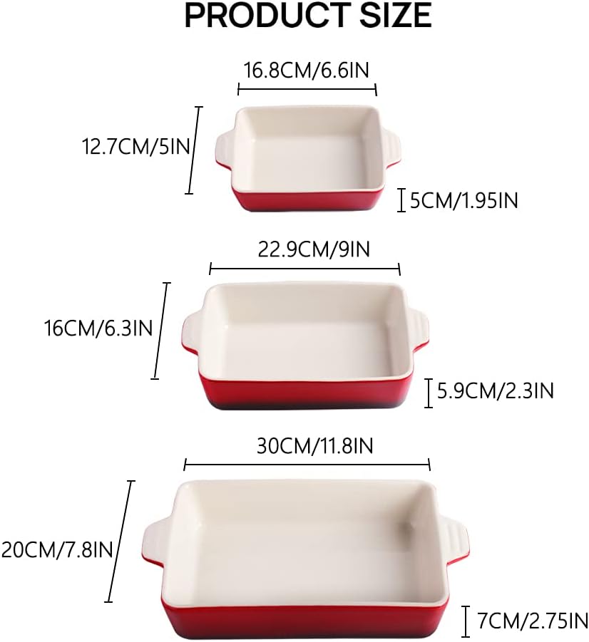 Sweejar Ceramic Bakeware Set, Rectangular Baking Dish for Oven Lasagna Pans for Cooking, Kitchen, Cake Dinner, Banquet and Daily Use, 11.8 x 7.8 x 2.76 Inches of Casserole Dishes (Gradient Blue)