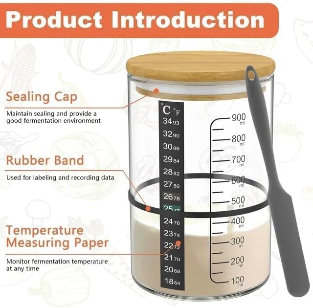 BRIRILINE Pro Sourdough Bread Starter Kit - 34 oz sourdough jar with 5 unique features for the perfect sour dough bread & sourdough starter kit - baking supplies (34oz-3pack)