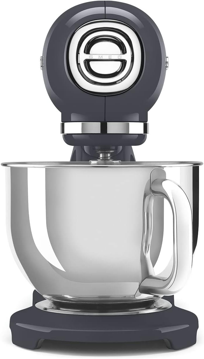 SMEG SMF03 Stand Mixer – 5 Qt Tilt-Head Mixer with Stainless Steel Bowl, 10 Speeds, Retro 50s Vintage Style – Gray