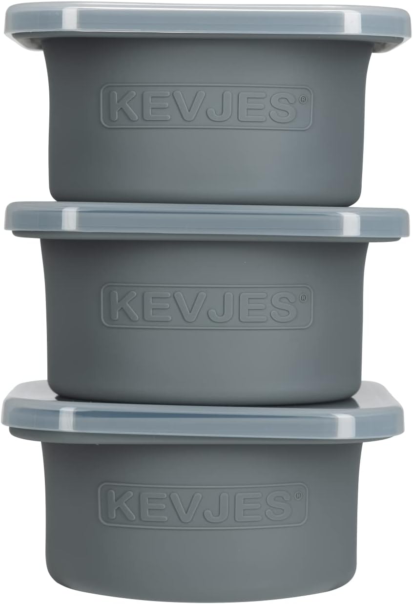 PLUS Large 1000ml Pizza Dough Proofing Boxes for DIY Artisan Pizza, Food Grade Silicone Stackable Containers with Lids. Freezer, Fridge, Dishwasher Safe (3Space Grey Plus)
