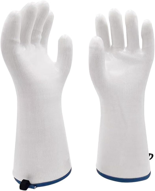 Silicone BBQ Gloves, Oven Gloves with Fingers 932°F Heat Resistant, Kitchen Waterproof Hot Proof Glove for Fryer, Smoker, Baking, Cooking (White, L)
