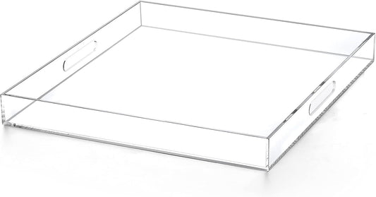 Extra Large Clear Acrylic Ottoman Tray with Cutout Handles 24x24 Inch Over-Sized King-Size Serving Tray Boot Organizer Decorative Tray for Living Room Bedroom,Bathroom and Kitchen Entryway
