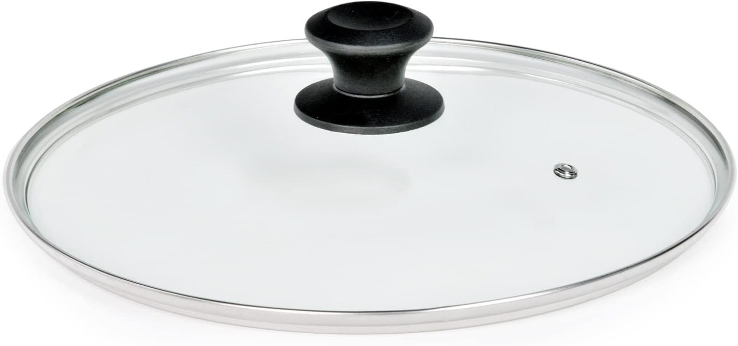 13 In Glass Lid for Frying Pan, Tempered Replacement Cover Compatible with All 13 inches Cookware for Skillets, Round Cast Iron, Cast Aluminium, Stainless Steel Pans &Pots, Black