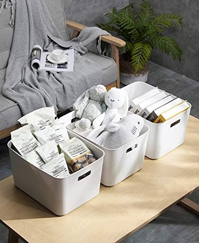 Set of 3 Plastic Storage Bin,13.4x10.2x8'' Versatil Kitchen Pantry,Desk,Office and Drawer,Plastic Organizer Container Under Bed,Under Sink Bathroom Organizer (Large)