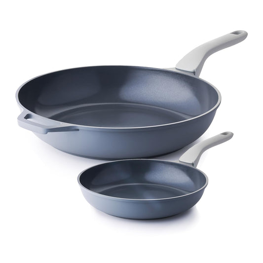 Nonstick Ceramic Frying Pan Set, Non Toxic Nonstick Pan Skillet, Healthy Egg & Omelet & Chef's Pan, PTFE PFOA & PFAS Free, Induction Compatible (8+12 Inch)