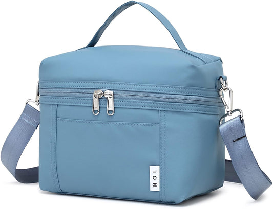 NOL Natural Organic Lifestyle Small Insulated Lunch Bags for Women Cooler Bag Lightweight Nylon Waterproof Lunch Box For Work (Small, Dusty blue)