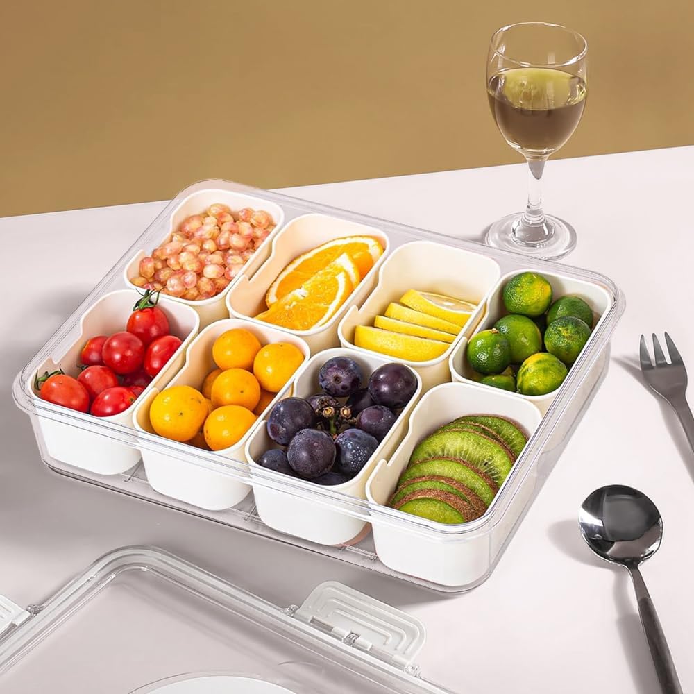 Snack Box Container, 2 Pack Divided Serving Tray with Lid and Handle Snackle Box Container, Snack Organizer for Adults Fruit, Veggie, Perfect for Party, Entertaining