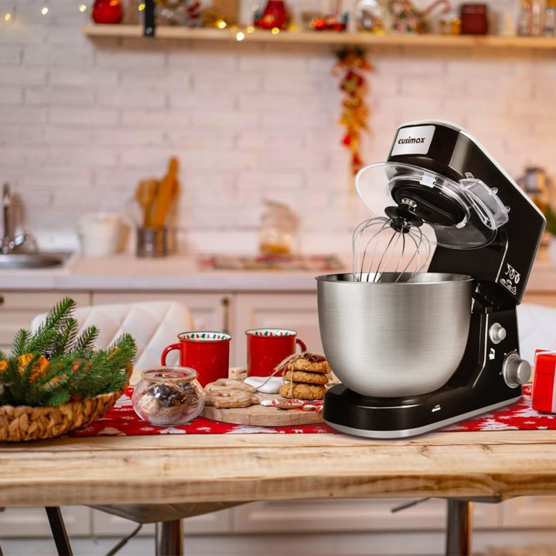 CUSIMAX Stand Mixer 5-QT Tilt-Head Food Mixer Kitchen Electric Mixer with Dough Hook, Wire Whip & Beater for Daily Use