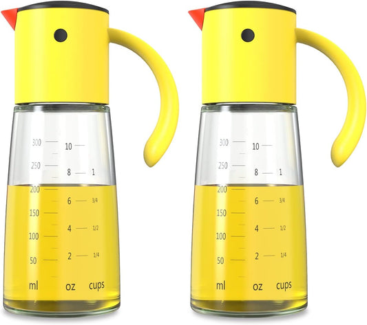 Vucchini Olive Oil Dispenser Bottle for Kitchen Auto Flip Vinegar Dispenser-Leakproof Soy Sauce Dispenser Glass Cruet, Non-Drip Spout Cooking Dispenser (Set of 2,10 oz)