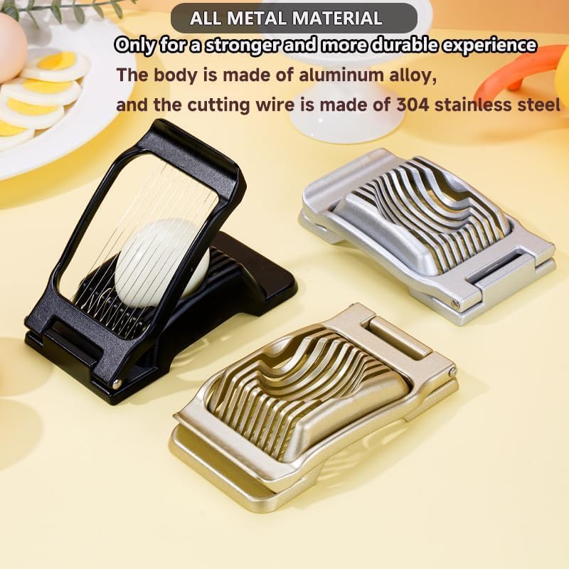 Egg Slicer for Hard Boiled Eggs, Heavy Duty Metal Stainless Steel Aluminum Alloy Egg Cutter for Egg Strawberry Mushroom Hot Dog Soft Fruit Kitchen Tool (Silver)