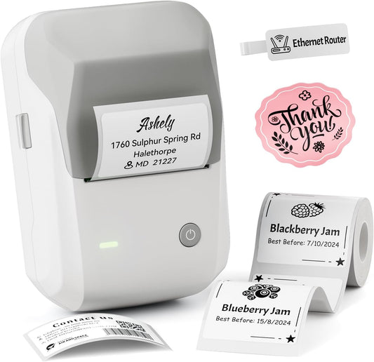 NIIMBOT B1 Bluetooth Label Maker Machine with Tape, Easy to Use, Large Waterproof Label, 2 Inch Portable Thermal Label Printer with Multiple Templates for Kitchen,Home, School, Small Business,Grey
