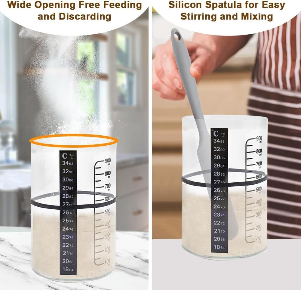 Pro Sourdough Bread Starter Kit - 34 oz sourdough jar with 5 unique features for the perfect sour dough bread & sourdough starter kit - baking supplies (34oz-2pack)