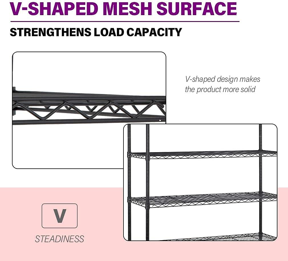 FDW 48"L×18"W×82"H Wire Shelving Unit Storage Cart Metal Shelf Rolling Utility Cart 2100Lbs Capacity with 6 Tier Casters Adjustable Layer Rack Strong Steel for Restaurant Garage Pantry Kitchen,Black