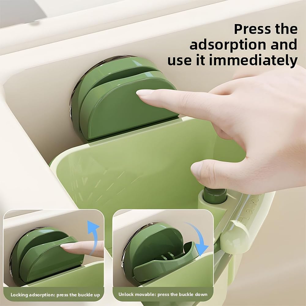 Suction Cup Sink Corner Rack, 2025 New Upgraded Sink Strainer Basket, Automatic Dumping Sink Strainer Basket, Triangular Sinks Basket Shelf with Suction Cup Sucker (Green)