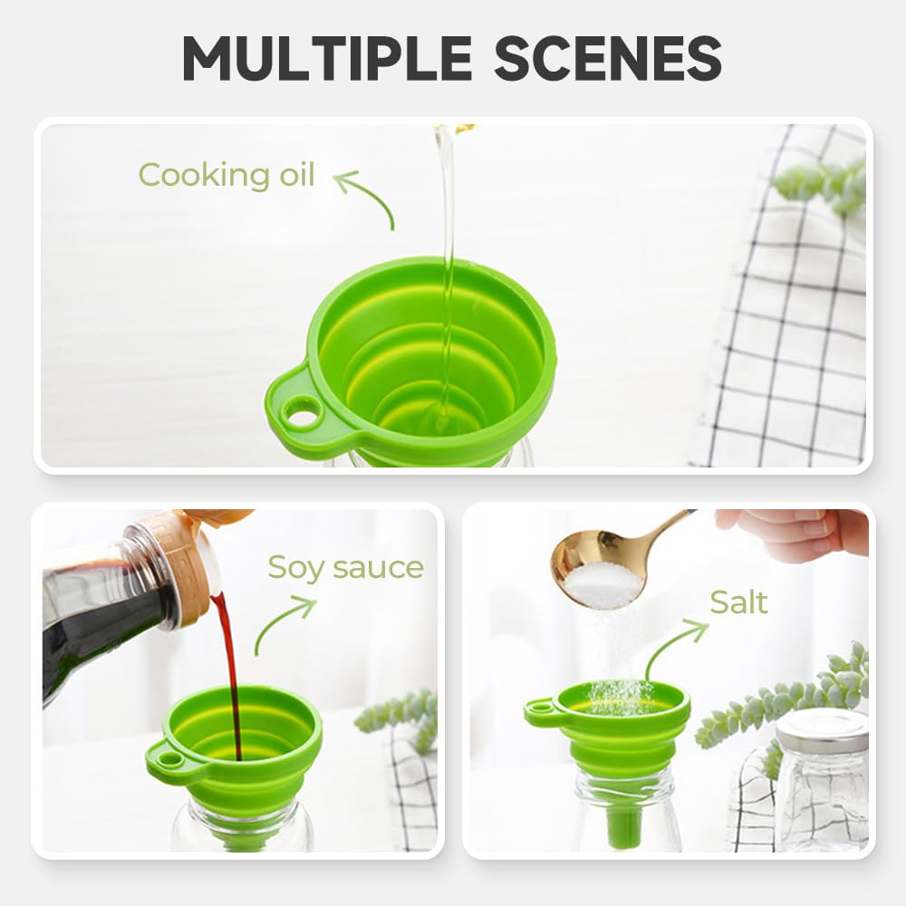 Kitchen Funnel Set, 2025 Upgrade Silicone Collapsible Funnel Silicone Collapsible Food Funnels for Kitchen 3 Sizes Funnels for Home Use Filling Bottles Daily Cooking (Red, 2Set 11+14+20g)