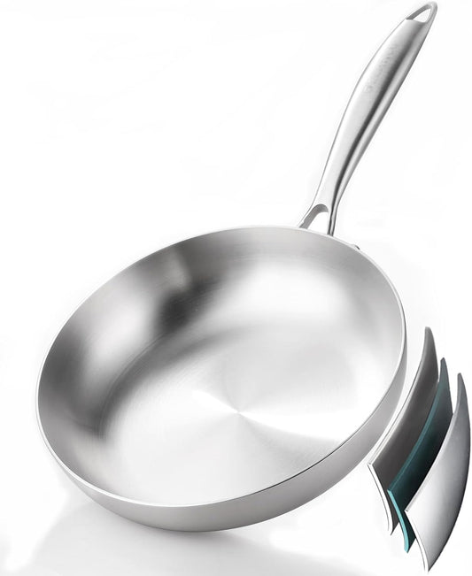 DELARLO Whole body Tri-Ply Stainless Steel 8inch Small Frying Pan, Chef's Pans Oven safe induction kitchen skillet,Suitable for All Stove (Detachable Handle)