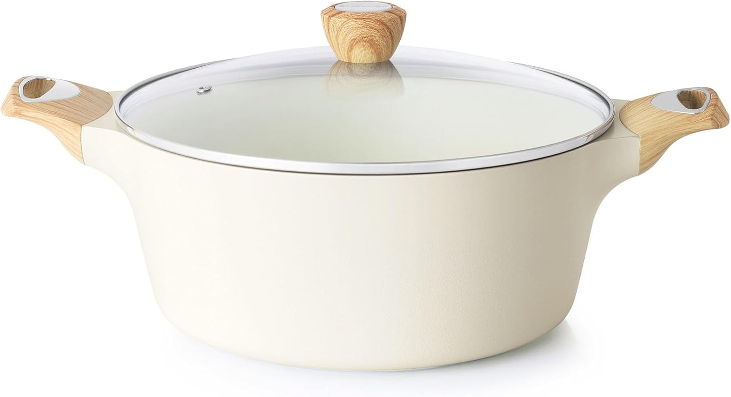 SENSARTE Ceramic Nonstick Stock Pot with Lid, 2.6/4.5/6.6/8.5 QT Soup Pot Casserole Pot, Non-toxic Healthy Pasta Pot, Large Cooking Pot Stew Pot, Induction Compatible, PFOA PFAS PTFE Free, White