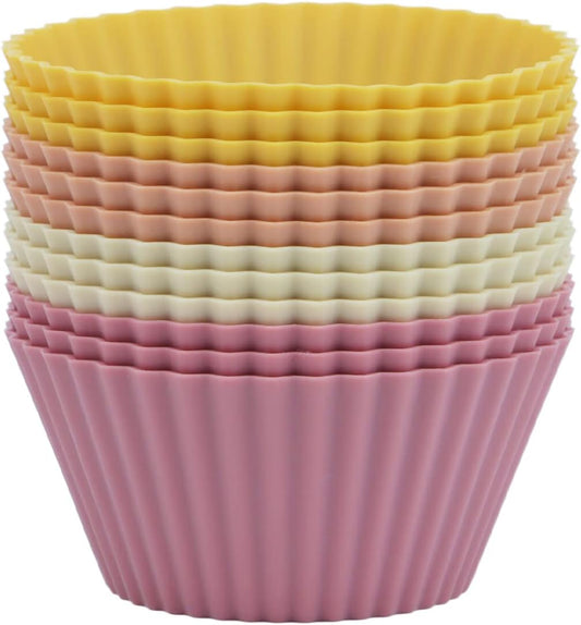 Silicone Baking Muffin Cups 12 Pack, Reusable Cupcake Liners Cake Molds, BPA Free, Dishwasher Safe (Orange Series, Standard)