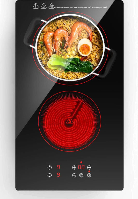 Portable Electric Hot Plate, 2 Burner Cooktop 110V/120V Plug-in, Infrared Stove Top for Cooking, LED Touch Control, Timer & Safety Lock for RV, Dorm, Apartment (Electric Cooktop 2 Burners)