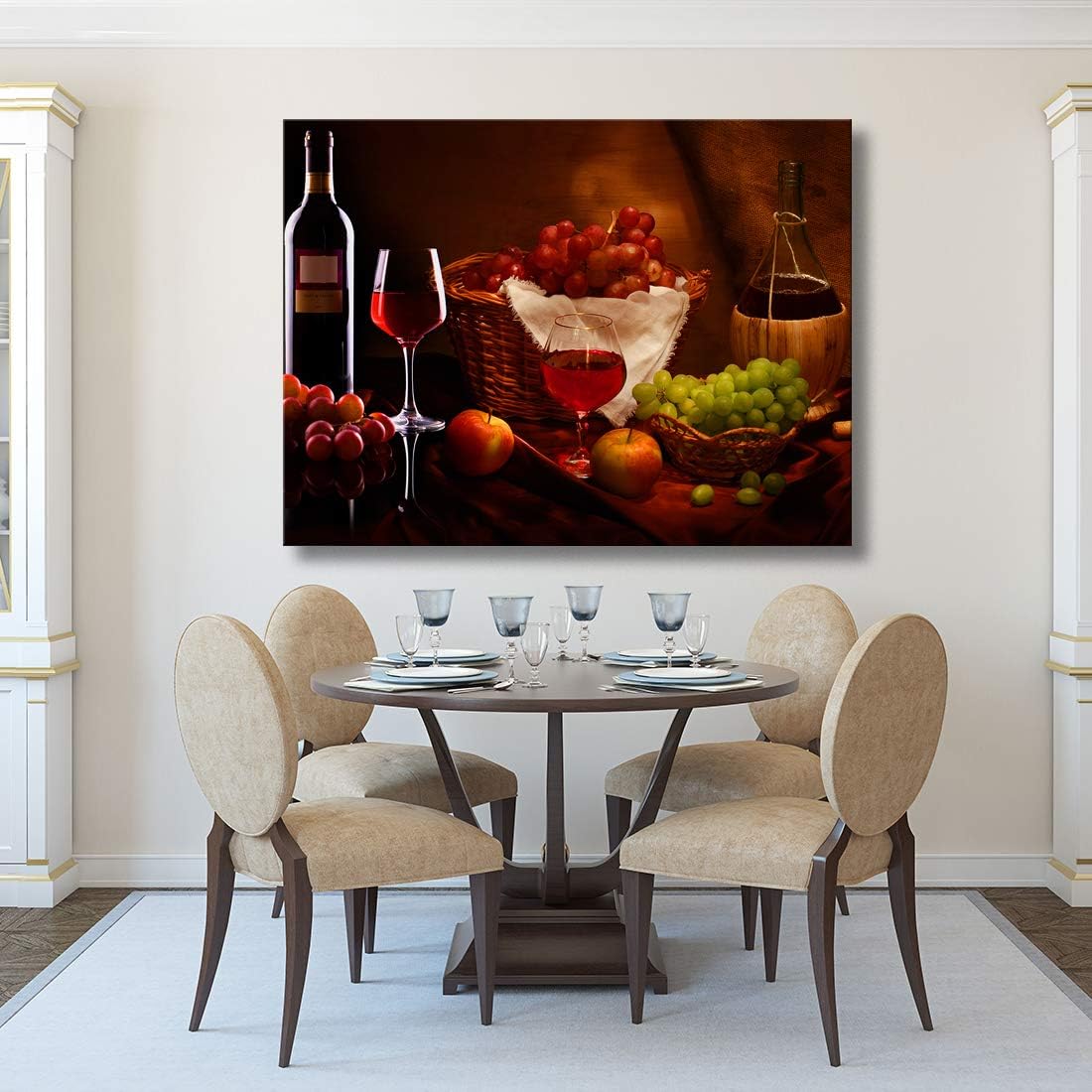 Looife Kitchen Still Life Canvas Wall Art, 24x16 Inch Gallery Wrapped Wine Cup with Grapes Picture Prints Wall Decor, Food Art Deco for Dining Room and Bar