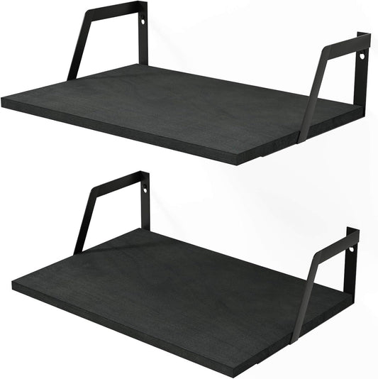 SRIWATANA Floating Shelves Wall Mounted Set of 2 Rustic Wood Shelves with Large Capacity(Black