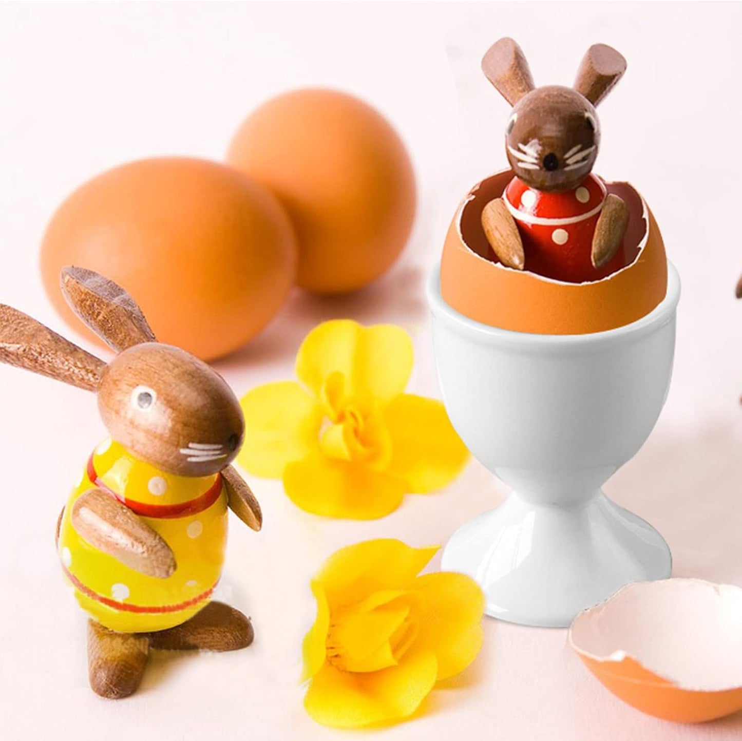 Cinf Ceramic Egg Cup Gift Set of 4 Porcelain Holder Breakfast Boiled Cooking Easy to Clean Childhood Memories Kitchen