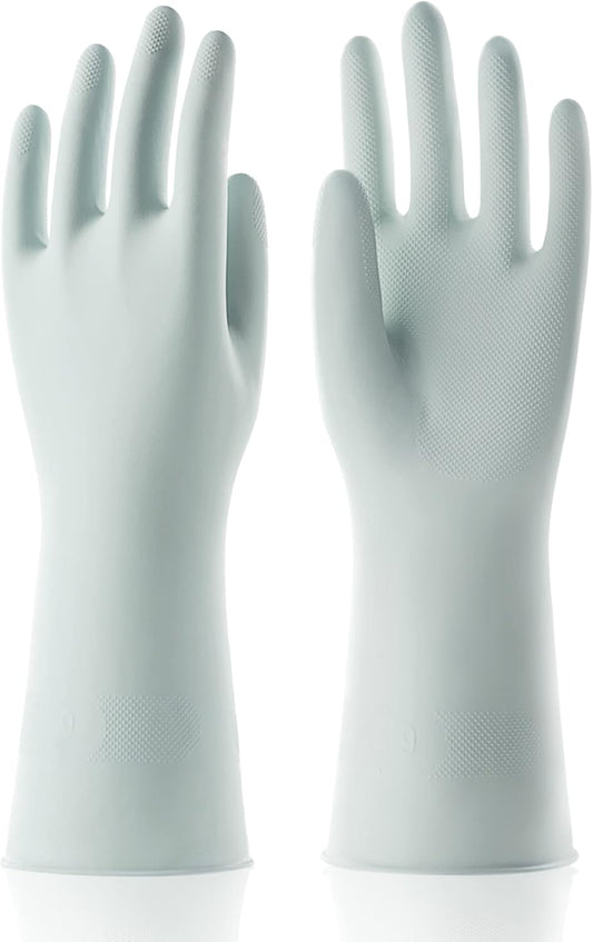 COOLJOB Medium Reusable Rubber Dishwashing Cleaning Gloves for Kitchen Bathroom, Non-Slip Grippy Long Dish Washing Gloves with Flocked Cotton Liner, Flexible Durable & Waterproof, Mint Green, 1 Pair