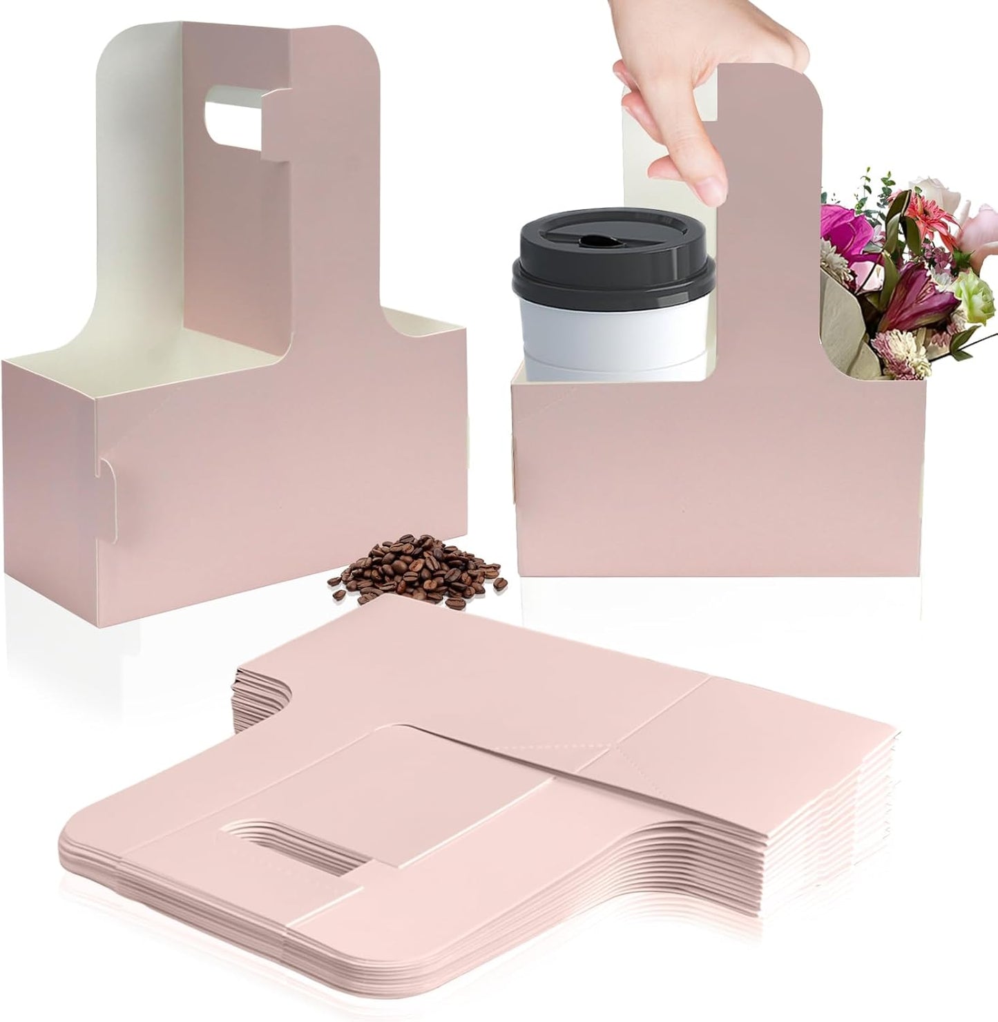 2 Cup Disposable Drink Carrier for Delivery with Handle,15 Count Pink Paperboard Cup Holder,Cup Carriers for Hot or Cold Drinks,Coffee Carrier, Food Delivery,Take Out Cup Carriers (Pink, 15 PCs)