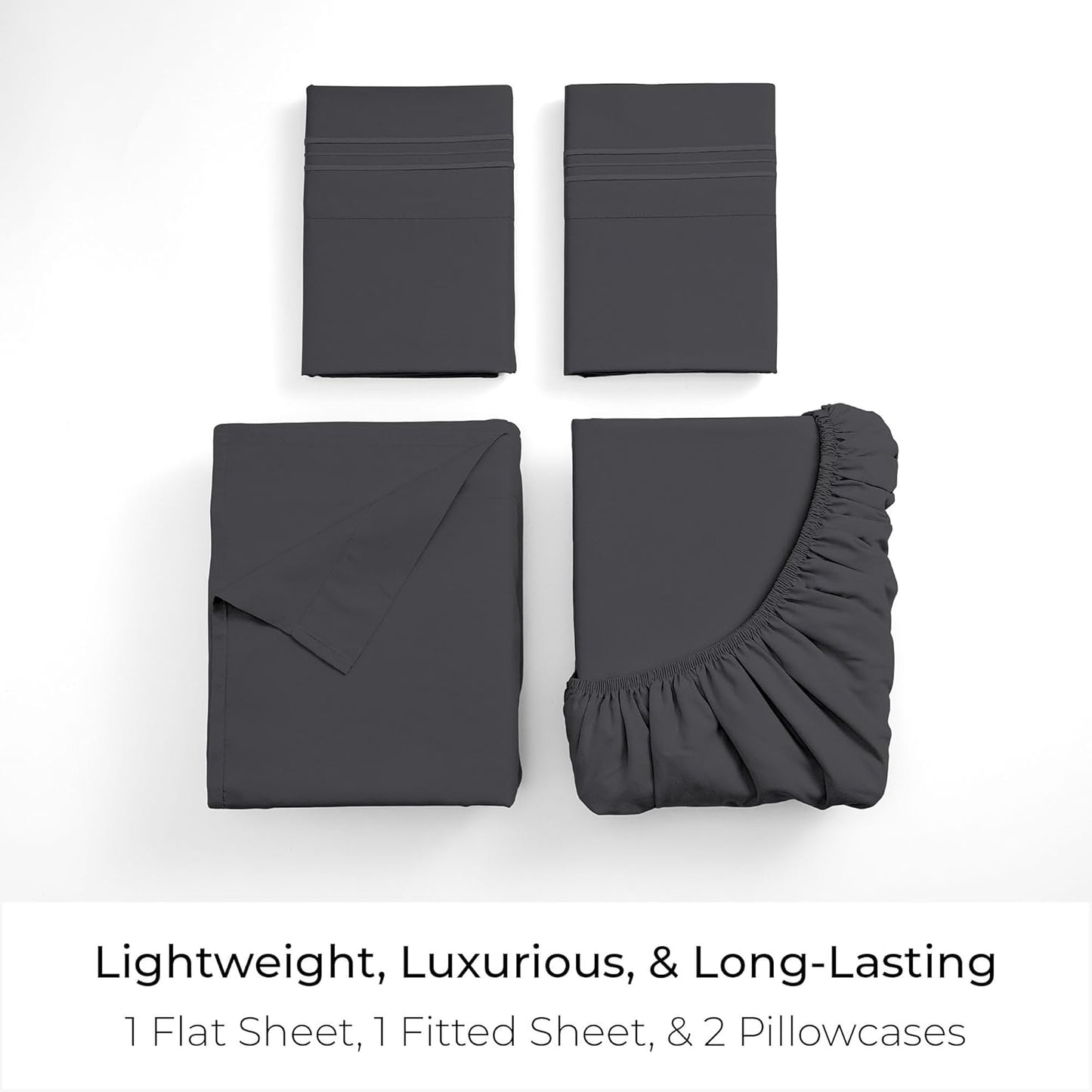 Mellanni California King Sheets Set - 4 PC Iconic Collection Bedding - Hotel Luxury, Extra Soft, Cooling Bed Sheets - Wrinkle, Fade, Stain Resistant (Cal King, Charcoal)