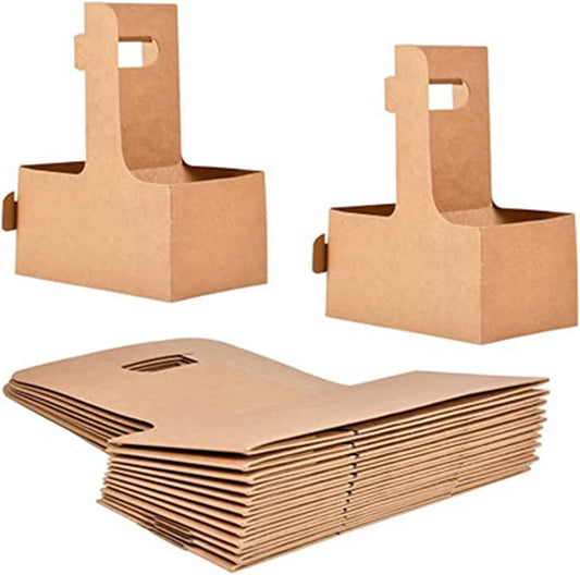 20Pack 2 Cup Drink Carrier Handle, Kraft Paperboard Disposable Drink Carrier with Handle 12-30 OZ to Go Coffee Cup Holder for Drinks, Takeout, Cafe and Restaurant Food Service Delivery