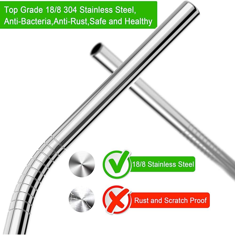 Vinaco Stainless Steel Smoothie Straws, 0.4'' Extra Wide Reusable Metal Drinking Straws for Milkshake, Smoothie, Beverage, Set of 4 with 1 Cleaning Brush