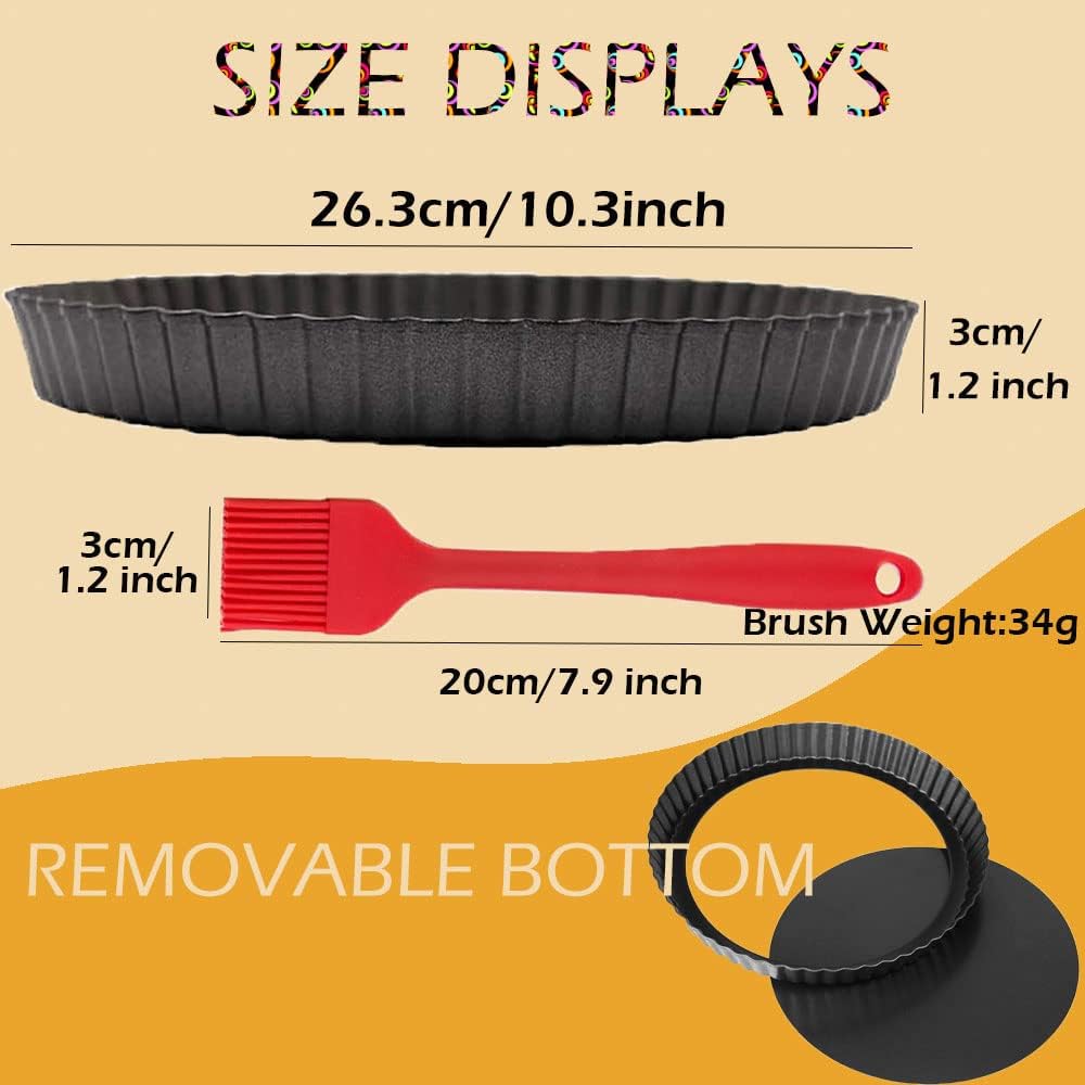 Tart Pans with Removable Bottom 10 Inch Quiche Pan, Heavy Duty Carbon Steel Round Non-stick Fluted Pie Tart Pan for Mousse Cakes, Christmas Dessert Baking (10.2 Inch 1pc)