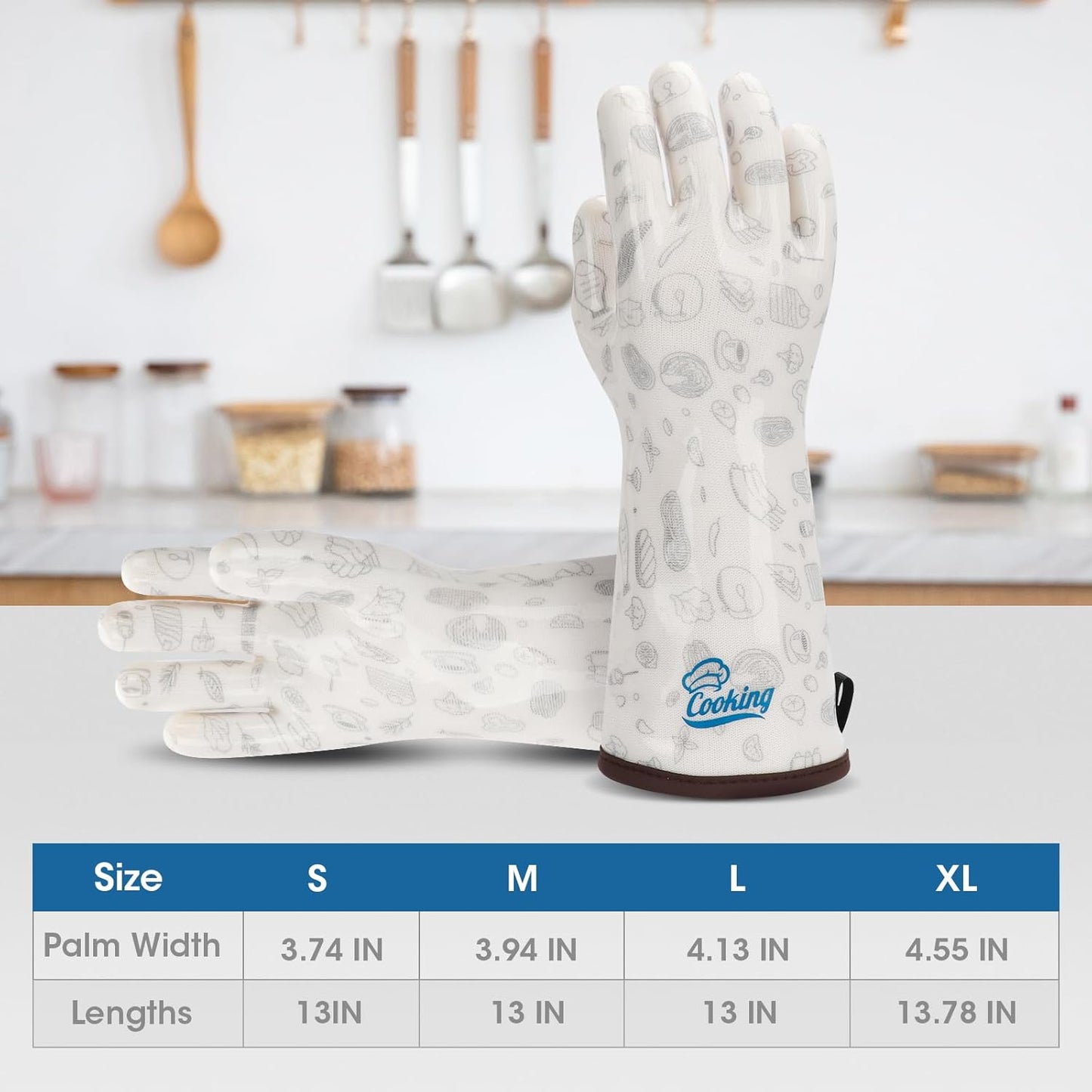 Oven Gloves with Fingers Heat Resistant Waterproof Long Sleeve for Cooking Grilling Baking Barbecue in Kitchen for Men & Women White Medium
