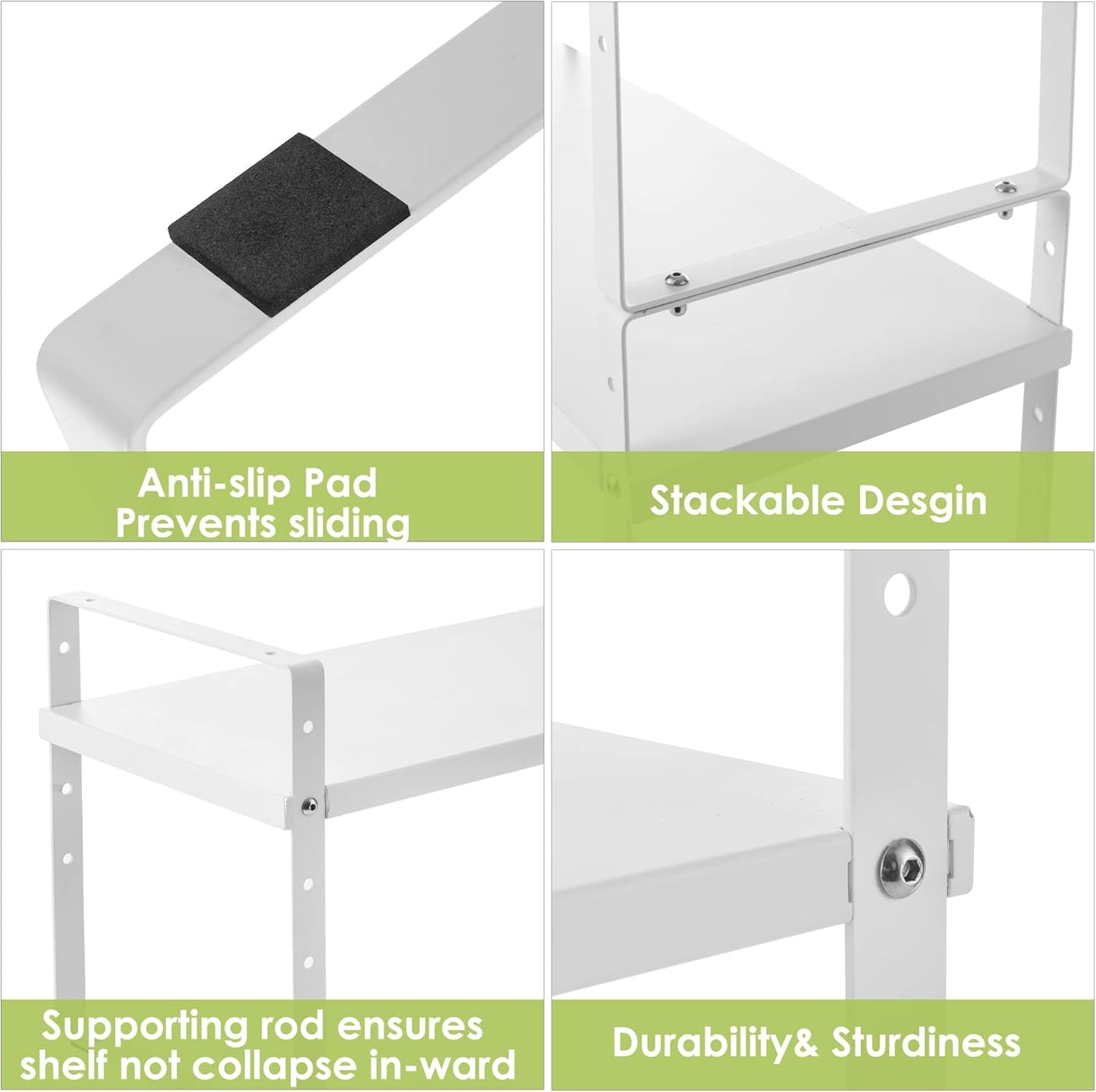 Expandable Cabinet Shelf Organizer Rack, Stackable Kitchen Counter Storage Shelves Stand, Adjustable Height Pantry Shelf Spice Rack (White, 1 Pack)