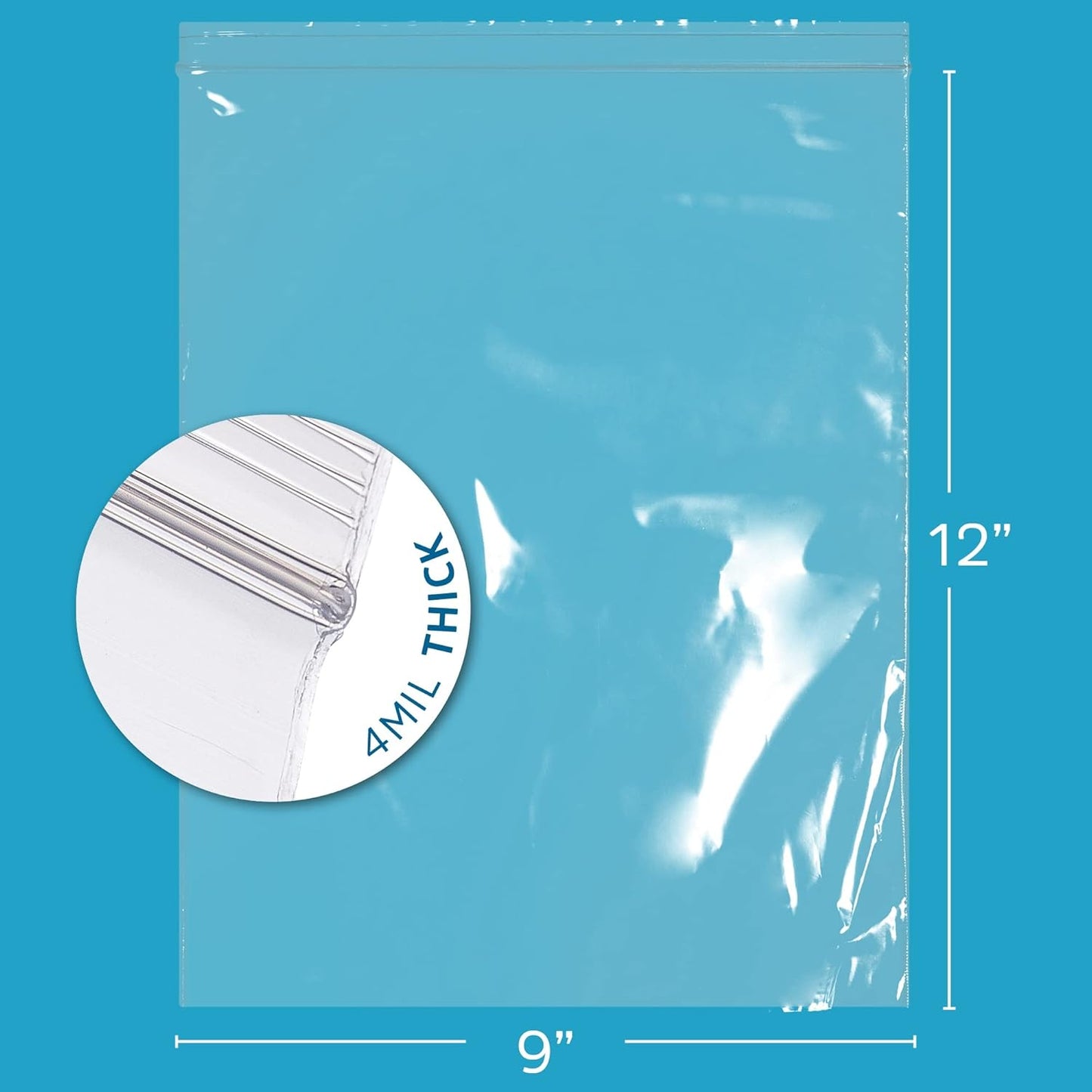 GPI - 9" X 12" Bulk Pack of 1000, 4 Mil Thick, Heavy Duty, Clear Plastic Reclosable Freezer Zip Bags, Strong & Durable Poly Baggies with Resealable Zipper Top Lock.