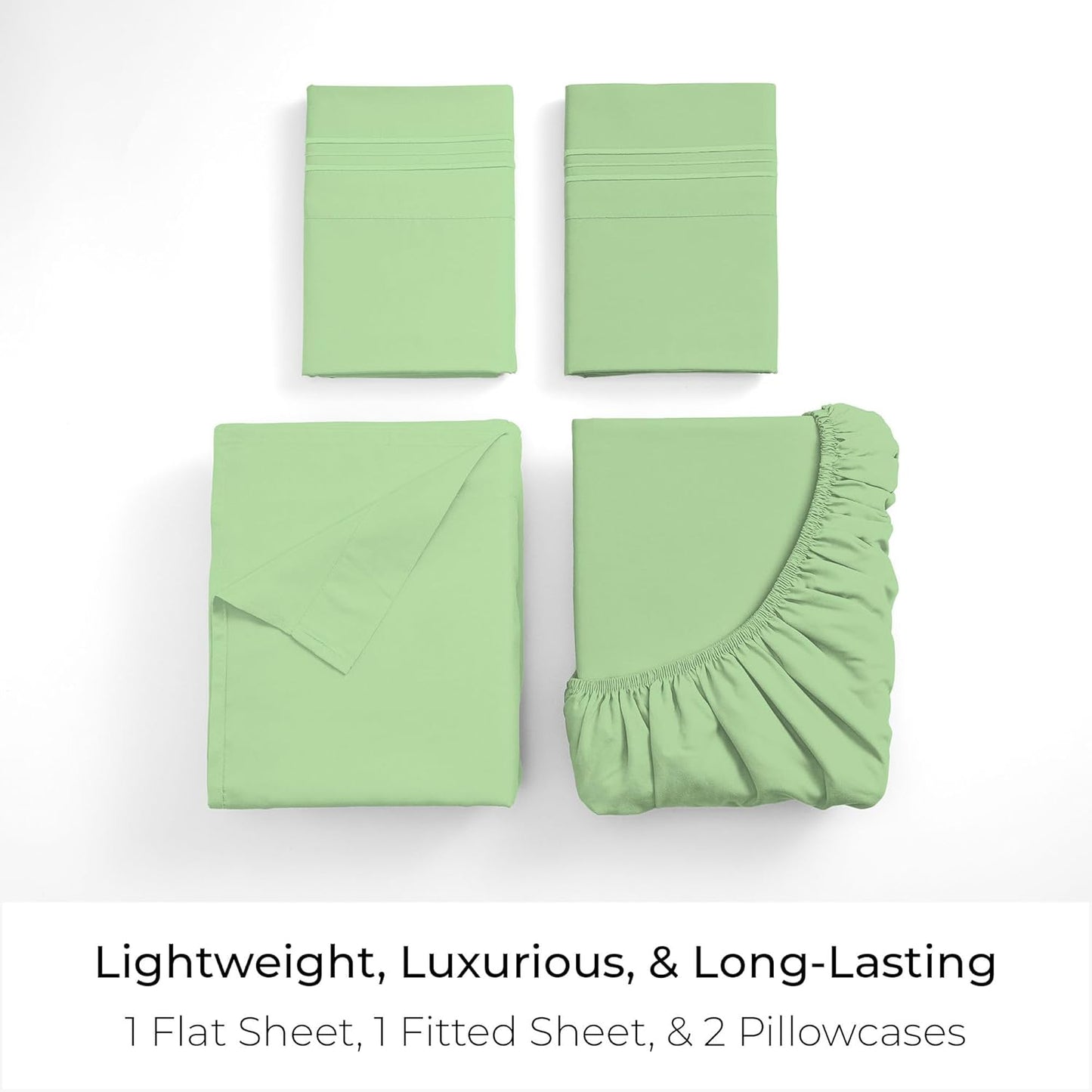Mellanni Queen Sheets Set - 4 PC Iconic Collection Bedding - Hotel Luxury, Extra Soft, Cooling Bed Sheets - Wrinkle, Fade, Stain Resistant (Queen, Pistachio)