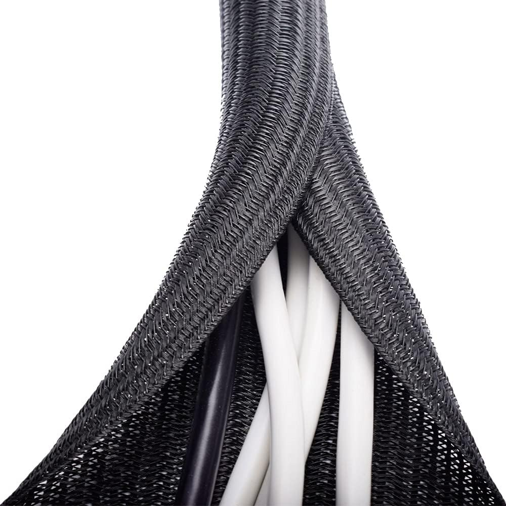 ZhiYo 6.6ft - 1/2 inch Cable Sleeve, Cord Wrap Wire Protector Tubing for Pets, PC Cable Wrap, Computer Cable Management Sleeve - Black