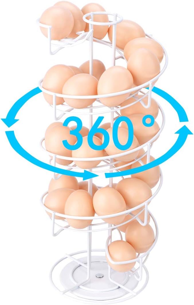 Toplife Spiral Design Metal Egg Skelter Dispenser Rack, Storage Display Rack, White