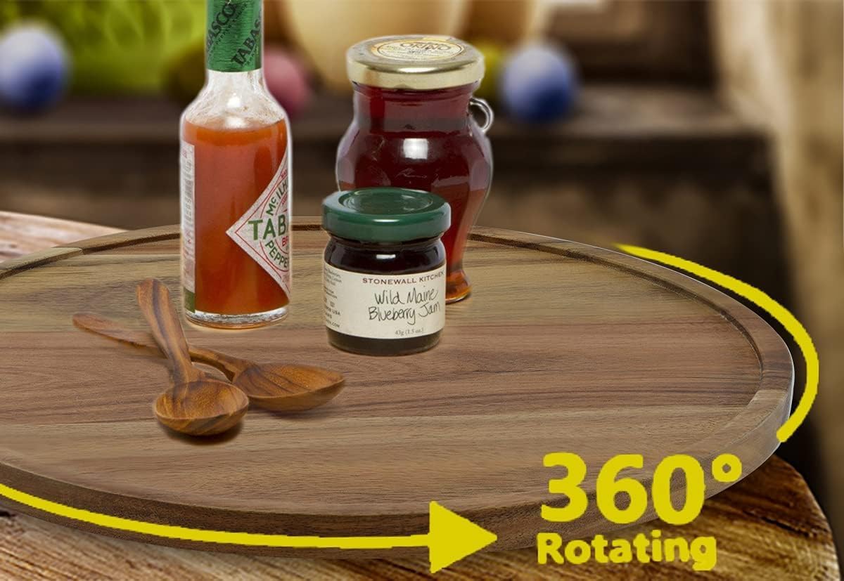 14" Acacia Wood Lazy Susan Organizer Kitchen Turntable for Cabinet Pantry Table Organization